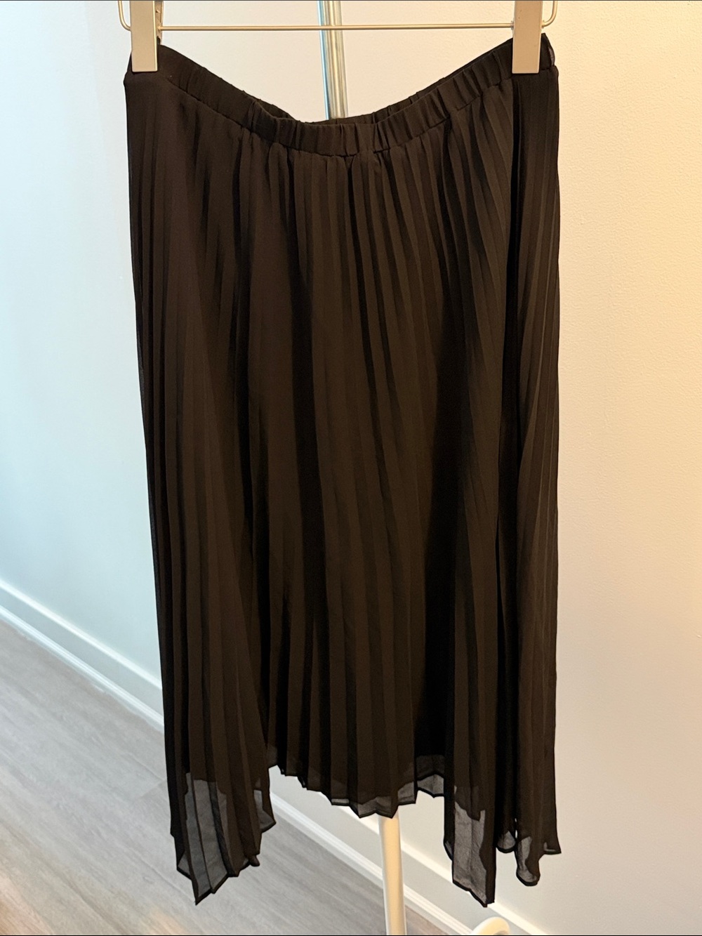 Reitmans Black Asymmetrical Pleated Midi Skirt